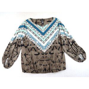 ALFANI - WOMEN'S BROWN PRINT 3/4 SLEEVE KNIT TOP - SIZE S